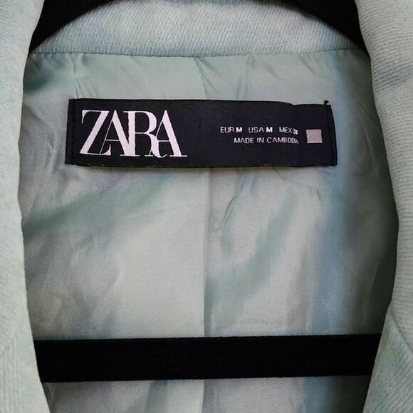 Zara Double Breasted Soft Oversized Blazer Jacket Light Green Shoulder Pads - Picture 8 of 13